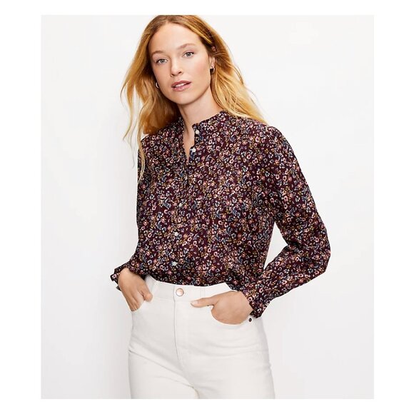LOFT Tops - LOFT Plum Floral Pintuck Blouse